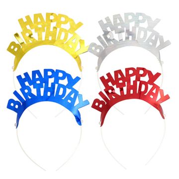 Serre tête, diadème couleurs assorties "Happy Birthday" "Metallic"