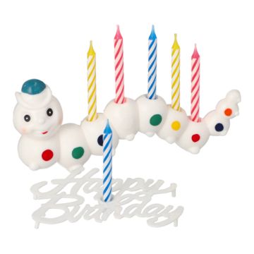 Support de bougies d´anniversaire 6,5 cm x 15 cm "Worm" avec 6 bougies