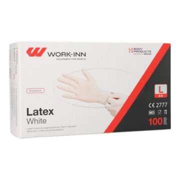 "WORK-INN" Gants en latex, poudrés "White" blanc-nature Taille L