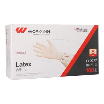 "WORK-INN" Gants en latex, poudrés "White" blanc-nature Taille S