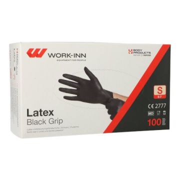 "WORK-INN/PS" Gants en latex, non poudrés "Black Grip" noir Taille S