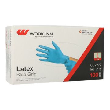 "WORK-INN" Gants en latex, non poudrés bleu "Blue Grip" Taille L