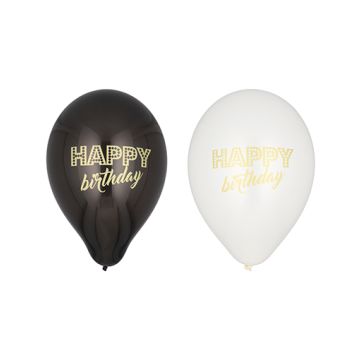 Ballons Ø 25 cm noir/blanc "Happy Birthday"