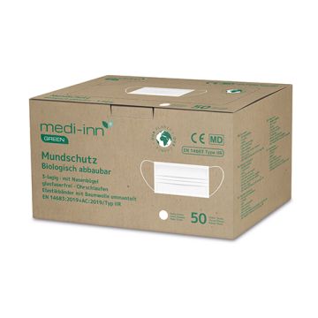 "Medi-Inn GREEN" Mundschutz 9,5 cm x 17,5 cm blanc 3-lagig, biologisch abbaubar