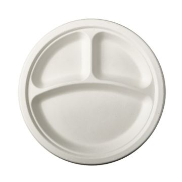 Assiettes en canne à sucre "pure" 3 compartiments Ø 23 cm · 2 cm blanc