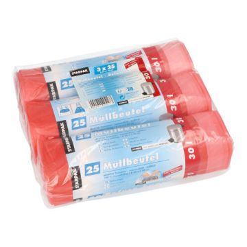 Sacs poubelle, HDPE 30 l 70 cm x 55 cm rouge
