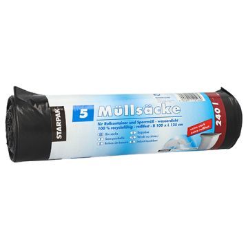 Sacs poubelle, LDPE 240 l 125 cm x 100 cm noir