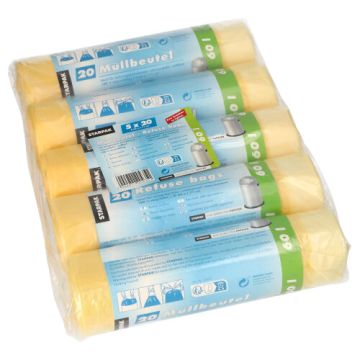 Sacs poubelle avec lien de fermeture, HDPE 60 l 71 cm x 64 cm jaune