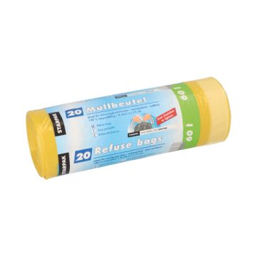 Sacs poubelle avec fermeture, HDPE 60 l 71 cm x 64,5 cm jaune