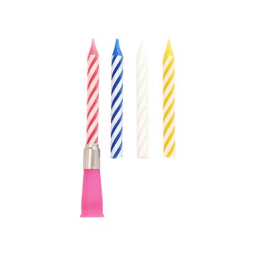 Bougie musicale 12 cm couleurs assorties "Happy Birthday" avec trois bougies réserves