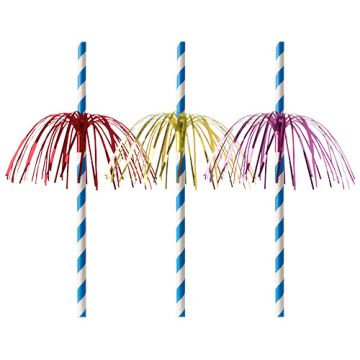 Pailles en papier Ø 6 mm · 20 cm bleu/blanc "Fireworks"