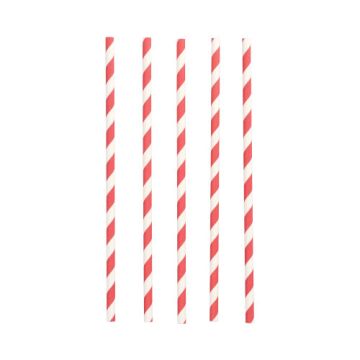 Pailles Papier Ø 6 mm · 20 cm rouge/blanc "Stripes"