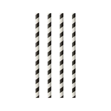 Pailles en papier Ø 6 mm · 20 cm noir/blanc "Stripes"