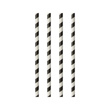Pailles en papier Ø 6 mm · 20 cm noir/blanc "Stripes"