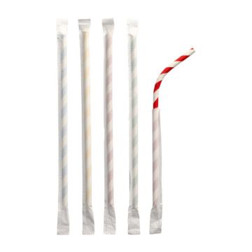 Pailles en papier souples Ø 6 mm · 20 cm couleurs assorties "Stripes" emballage individuel