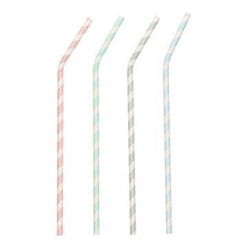 Pailles en papier Ø 6 mm · 22 cm couleurs assorties "Stripes" flexible