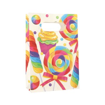 Sachet de fête, papier 21 cm x 14 cm x 6 cm coloré "Candies" avec poignée