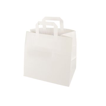 Sacs, papier 25 cm x 26 cm x 17 cm blanc avec poignée et code EAN individuel