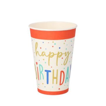 Gobelets, carton 0,2 l Ø 7 cm · 9,7 cm blanc "Happy Birthday"