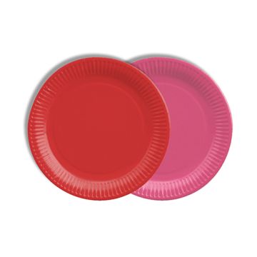 Assiettes, carton rond Ø 18 cm couleurs assorties - rouge/fuchsia