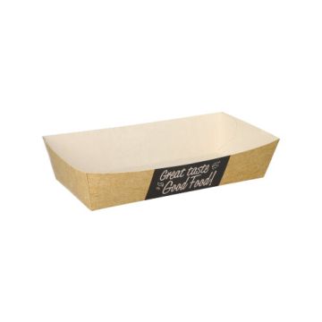 Barquettes frites en carton fibres vierges "pure" 8,5 cm x 16,5 cm "Good Food" grand format