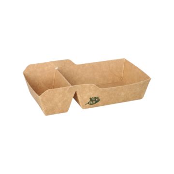 Barquettes frites en carton "pure" 2 compartiments 9 cm x 16,5 cm marron "100% Fair" petit