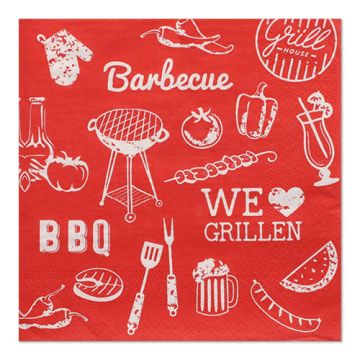 Serviettes, 3 plis pliage 1/4 33 cm x 33 cm "BBQ Love"