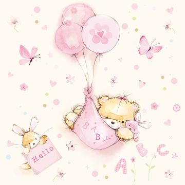 Serviettes, 3 plis pliage 1/4 33 cm x 33 cm "Baby Girl"