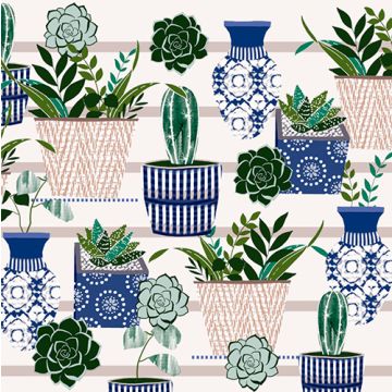 Serviettes, 3 plis pliage 1/4 33 cm x 33 cm "Cactus Family"