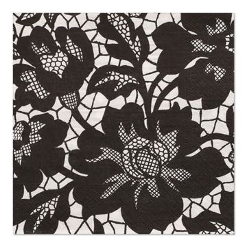 Serviettes, 3 plis pliage 1/4 33 cm x 33 cm noir "Rich Lace"