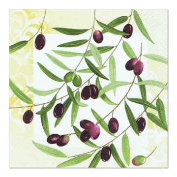 Serviettes, 3 couches pliage 1/4 33 cm x 33 cm "Olive Twig"