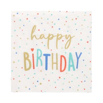 Serviettes, 3 plis pliage 1/4 33 cm x 33 cm "Happy Birthday"
