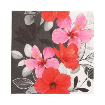 Serviettes, 3 plis pliage 1/4 33 cm x 33 cm "Hibiscus"
