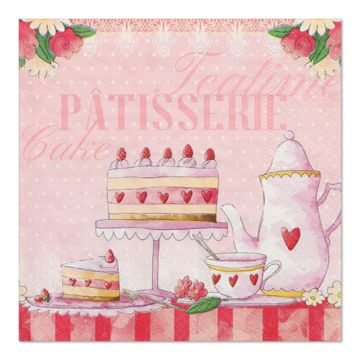 Serviettes, 3 plis pliage 1/4 33 cm x 33 cm "Patisserie"