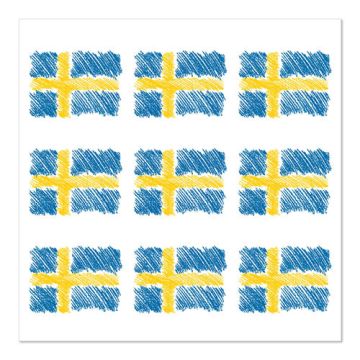 Serviettes, 3 couches pliage 1/4 33 cm x 33 cm "Sverigeflagga"