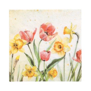 Serviettes, 3 plis pliage 1/4 33 cm x 33 cm "Tulips & Daffodils"