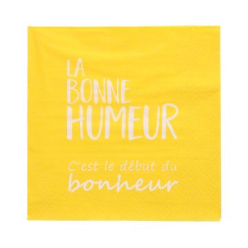 Serviettes, 3 plis pliage 1/4 33 cm x 33 cm jaune "La Bonne Humeur"
