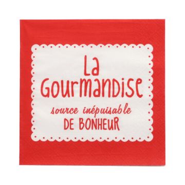 Serviettes, 3 plis pliage 1/4 33 cm x 33 cm rouge "La Gourmandise"