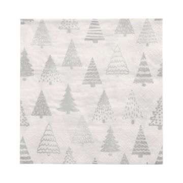 Serviettes, 3 plis pliage 1/4 33 cm x 33 cm argent "Pine Forest"