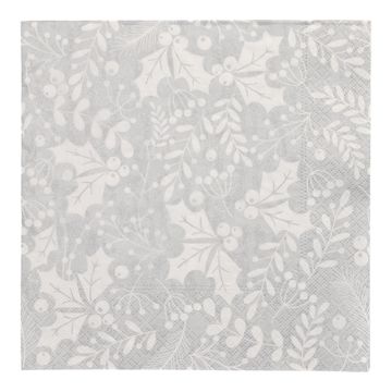 Serviettes, 3 plis pliage 1/4 40 cm x 40 cm argent "Houx et Gui"