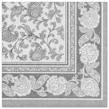 Serviettes "ROYAL Collection" pliage 1/4 40 cm x 40 cm gris "Ornaments"