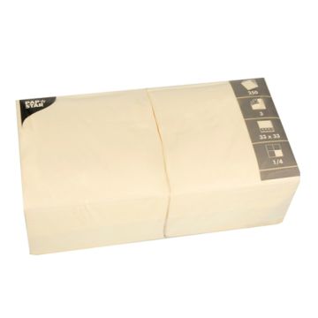 Serviettes, 3 couches pliage 1/4 33 cm x 33 cm crème