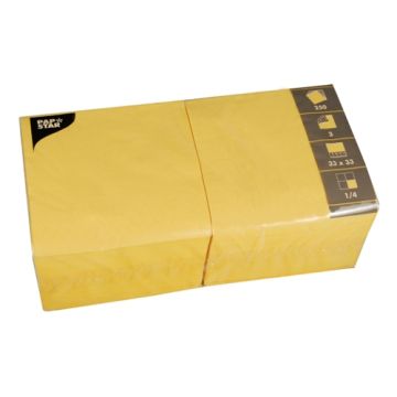 Serviettes, 3 couches pliage 1/4 33 cm x 33 cm jaune