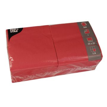 Serviettes, 1 pli pliage 1/4 33 cm x 33 cm rouge