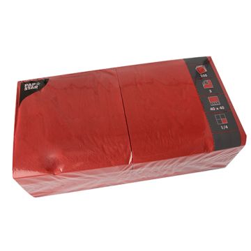 Serviettes, 3 plis pliage 1/4 40 cm x 40 cm rouge