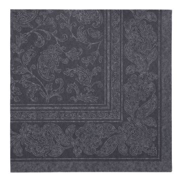Serviettes "ROYAL Collection" pliage 1/4 40 cm x 40 cm noir "Ornaments"