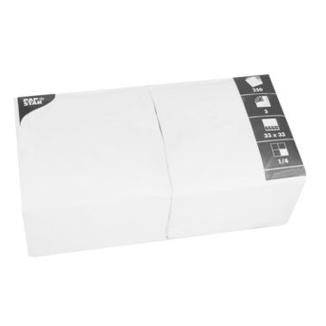 Serviettes, 3 couches pliage 1/4 33 cm x 33 cm blanc