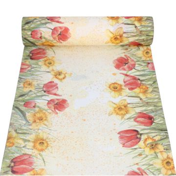 Chemin de table, aspect tissu, Airlaid 24 m x 40 cm "Tulips & Daffodils"