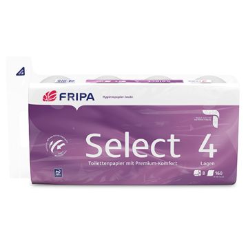 Papier hygiénique, 4 couches tissu Ø 12 cm · 13,8 cm x 9,8 cm blanc étincellant "Select" 160 feuilles