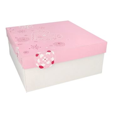 Boîtes à gateaux en carton avec couvercles rectangulaire 30 cm x 30 cm x 13 cm weiss/rosa "Lovely Flowers"